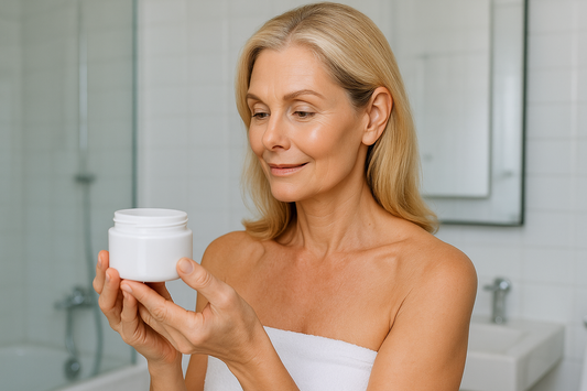 Woman applying moisturizer in skincare routine for menopause