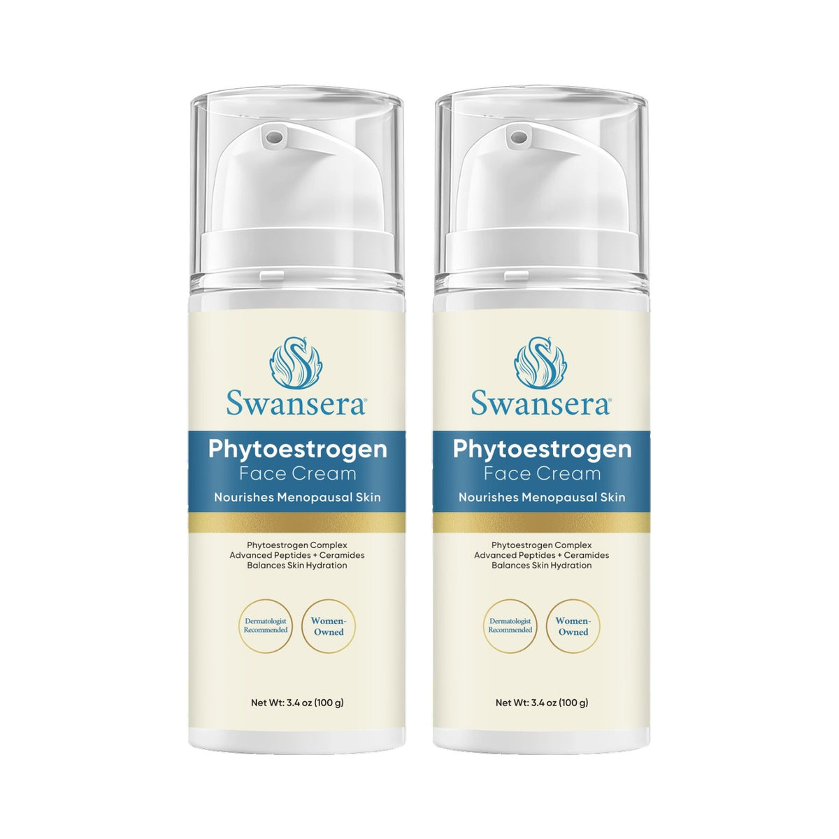 Two bottles of Swansera Phytoestrogen Face Cream, Duo Pack